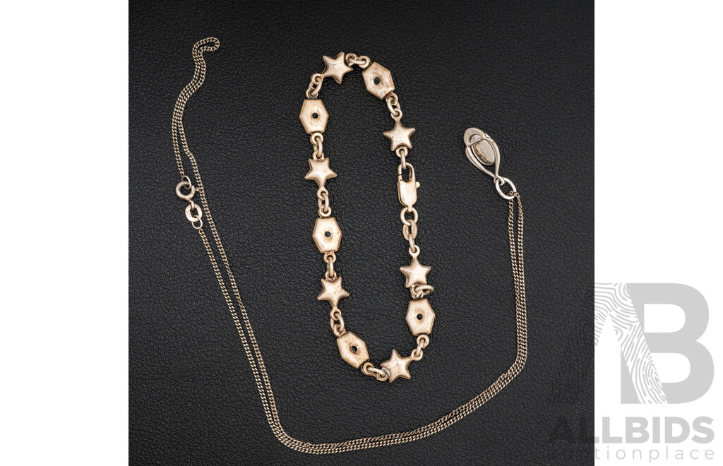 Sterling Silver Topaz Cabochon Pendant & Chain & Sterling Silver Star Bracelet with Topaz Gemstones, 10.79 Grams