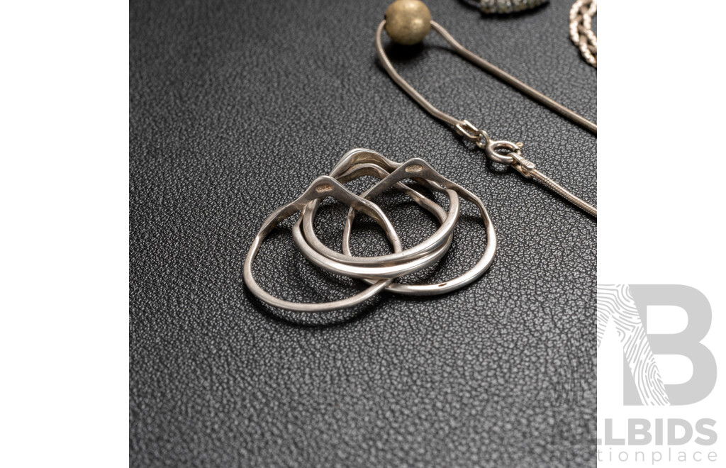 Collection of Sterling Silver Necklaces and Rings, 30.78 Grams
