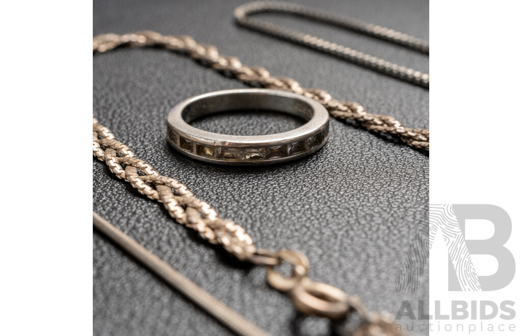 Collection of Sterling Silver Necklaces and Rings, 30.78 Grams