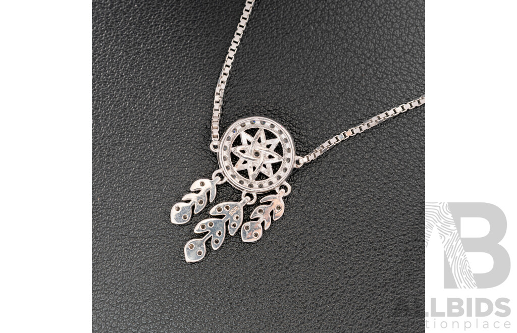 Sterling Silver Cz Dream Catcher Slider Bracelet, as New, Adjustable Length Up to 24cm, 4.74 Grams