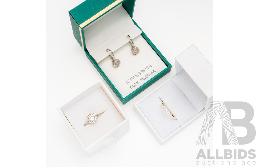 Sterling Silver Boxed Drop Earrings and (2) Rings