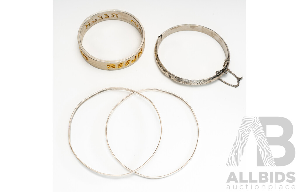 Sterling Silver (4) Bangles Including Children's Bangles, 47.8je2 Grams