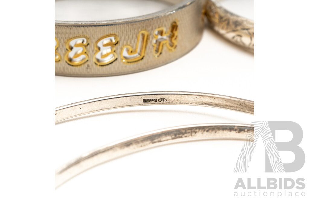 Sterling Silver (4) Bangles Including Children's Bangles, 47.8je2 Grams