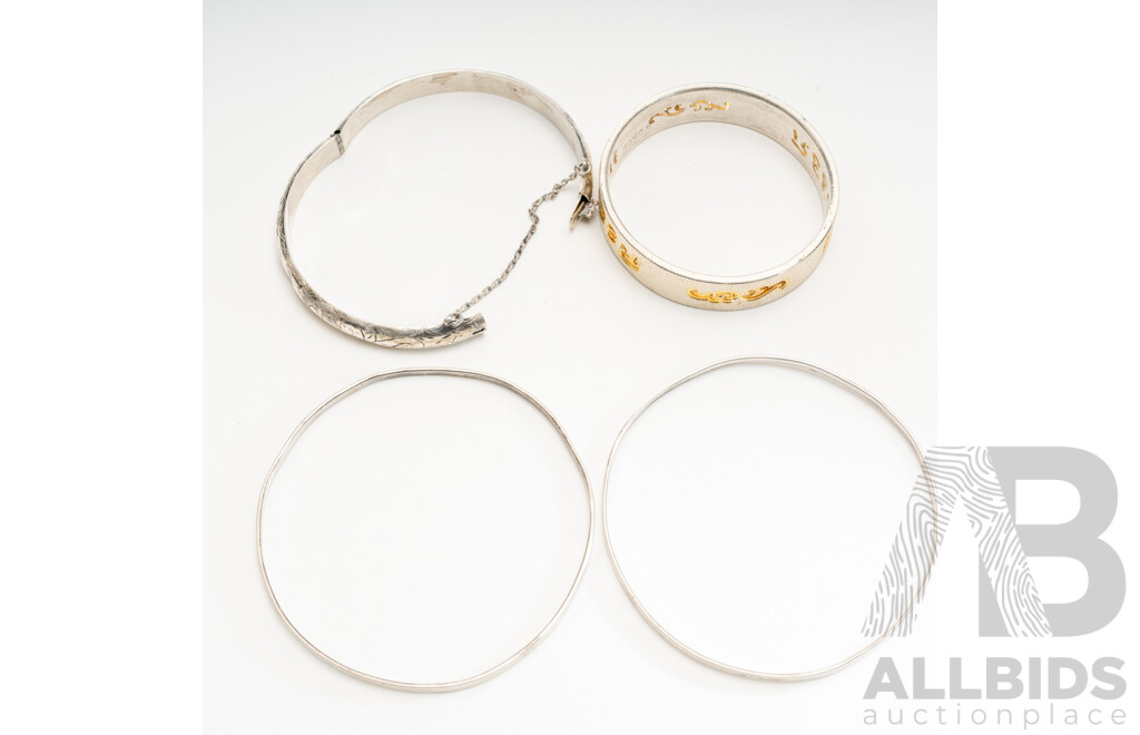 Sterling Silver (4) Bangles Including Children's Bangles, 47.8je2 Grams