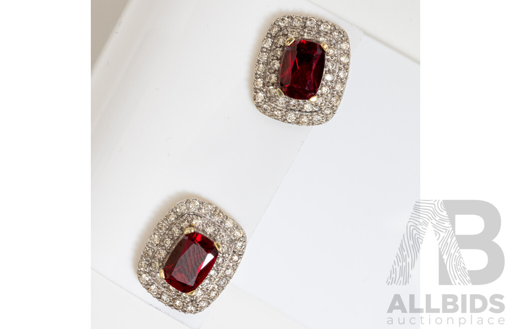 9ct A&C Diamond & Created Ruby Stud Earrings, Est TDW 0.38ct, 3.14 Grams