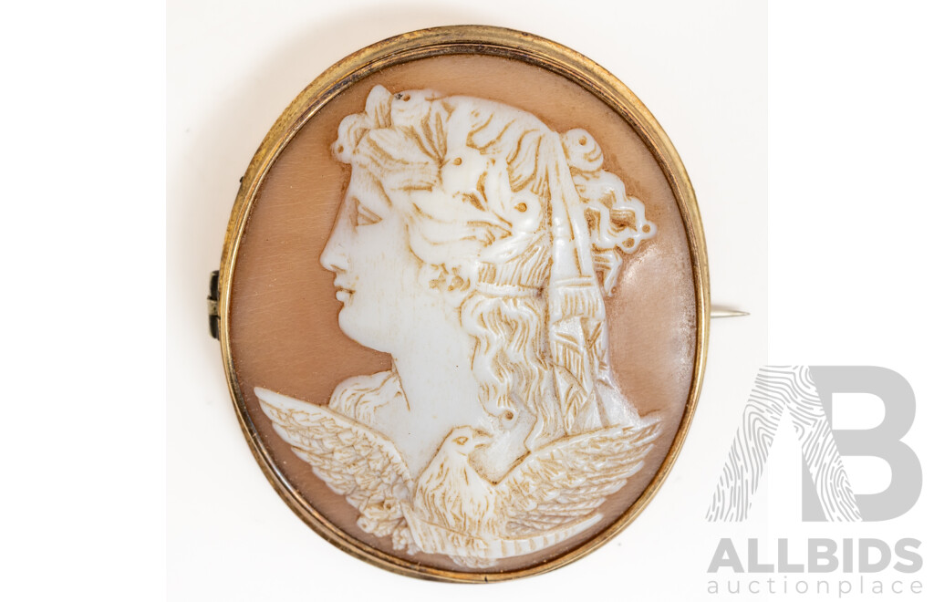 14ct Vintage Carved Shell Cameo of Hebe & Eagle, 55mm X 45mm, 13.98 Grams