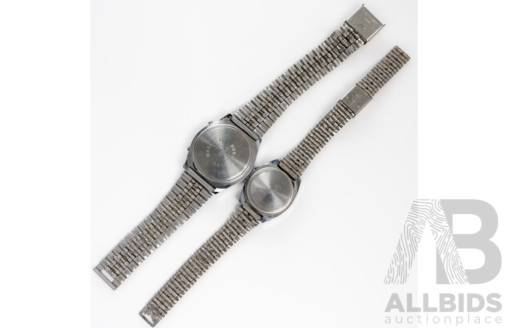 Radius (2) Vintage Digital Watches, 35mm/25mm, Made in Hong Kong