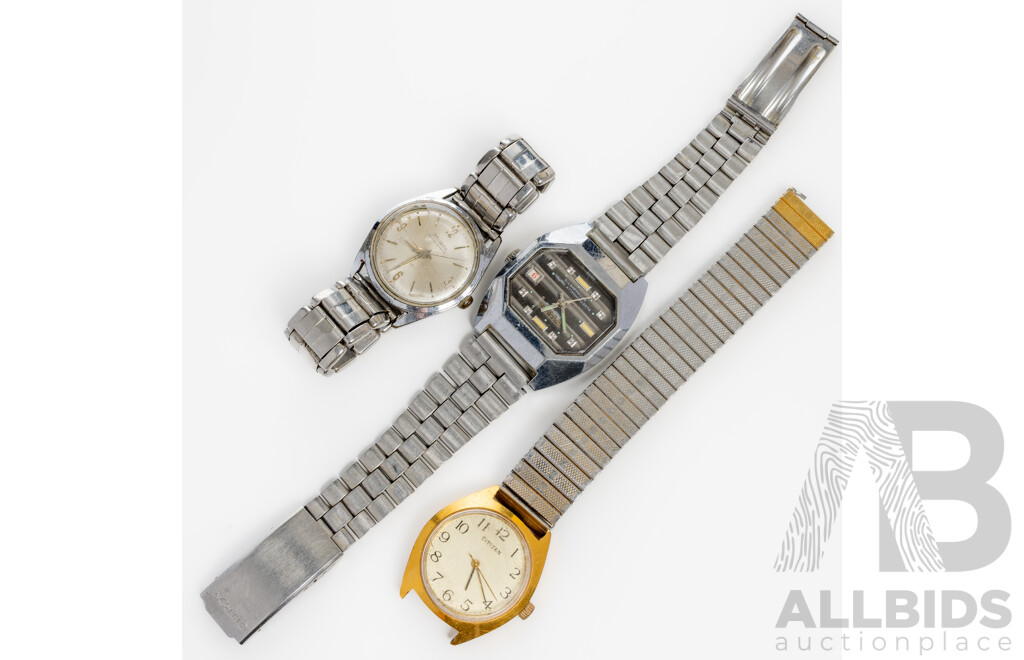 Citron Datomatic Electronically Tested Antimagnetic Watch, Nivada Compensamatic & Citizen Vintage Watches