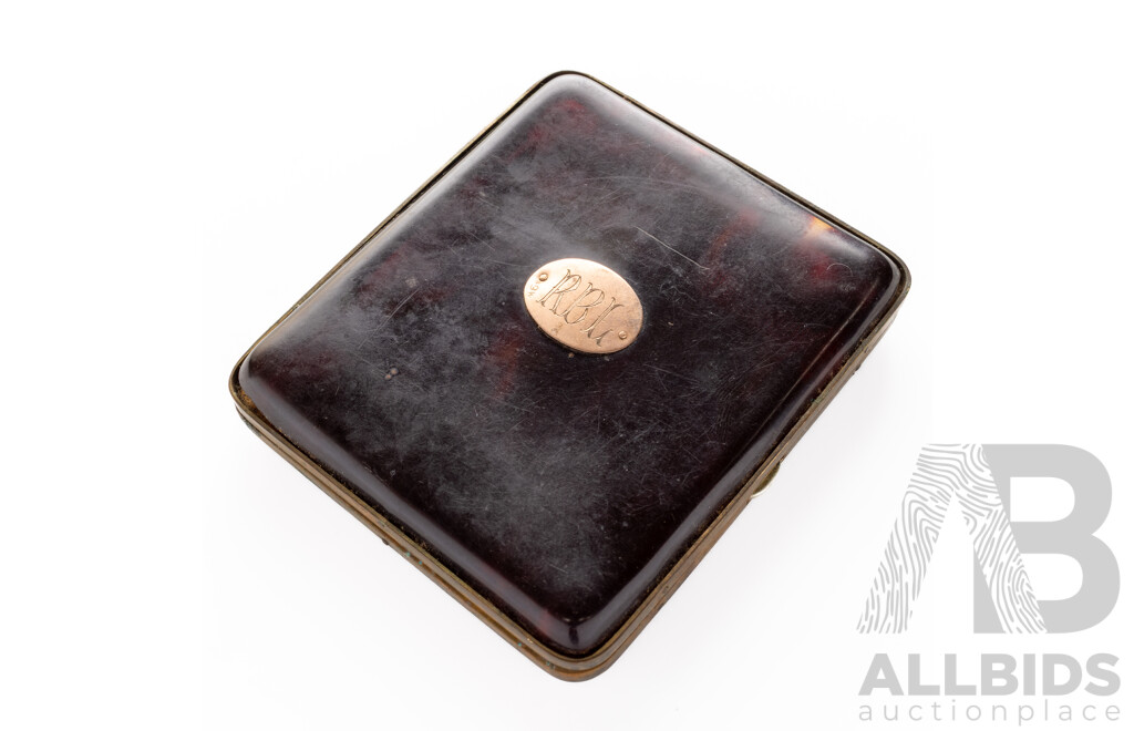 Antique Tortiseshell Cigarette Case with 9ct Rose Gold Monogrammed Cartouche
