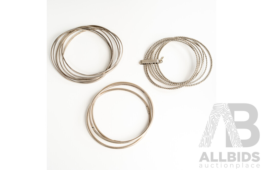 Collection of (3) Sets of Silver Bangles, 800 Silver 82.0 Grams