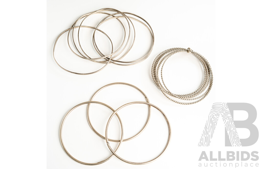 Collection of (3) Sets of Silver Bangles, 800 Silver 82.0 Grams