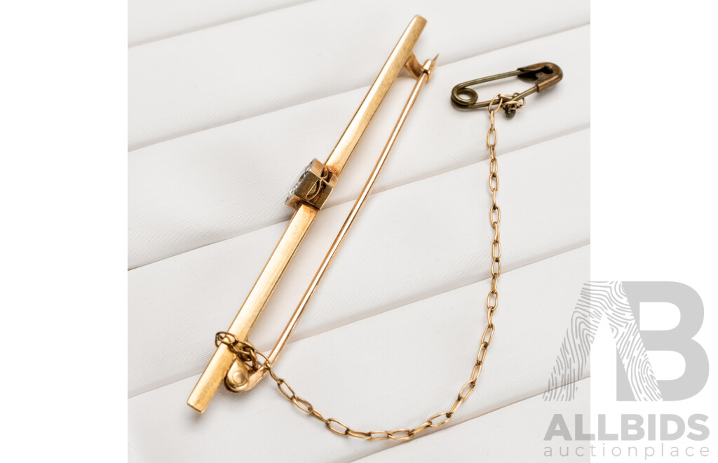 15ct Antique Art Deco Old Cut Diamond Bar Brooch, Est TDW 0.40ct, 55mm, 2.95 Grams