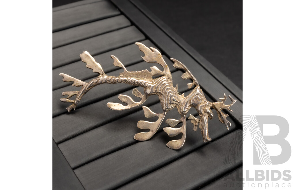 Sterling Silver Weedy Sea Dragon Seahorse Brooch, 70mm, 15.07 Grams