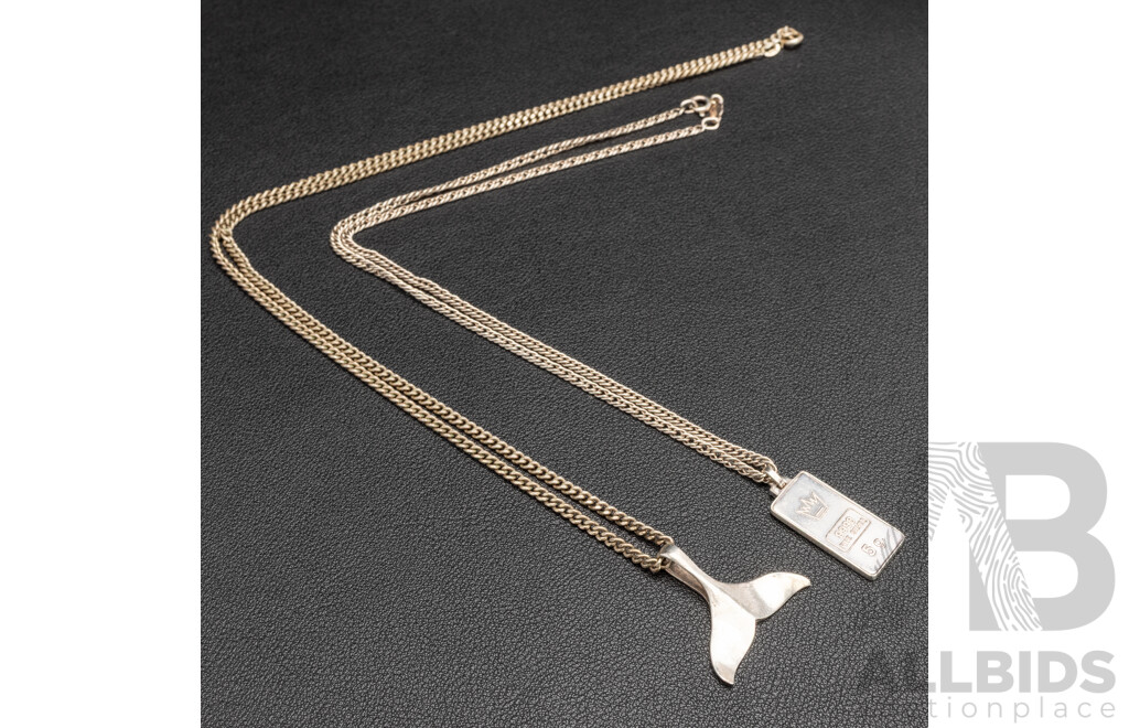Sterling Silver Ignot Necklace & Sterling Silver Whale Tail Necklace, 25.17 Grams