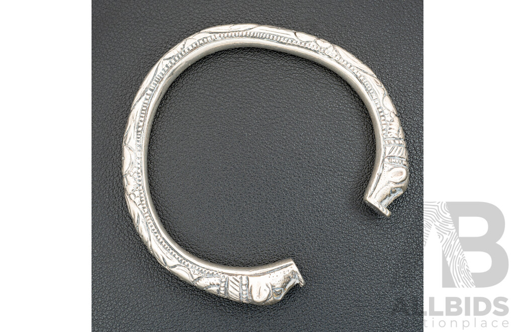 Vintage (800) Silver Ornate Open Cuff Bangle, 64mm, 78.42 Grams