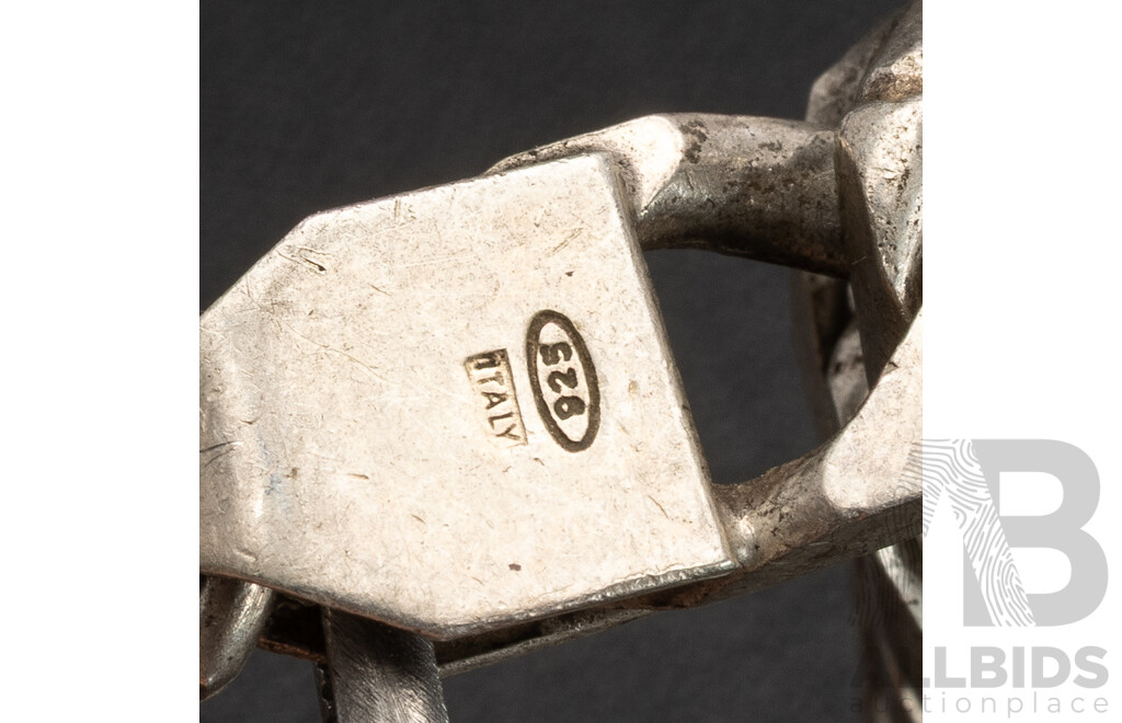 Sterling Silver Mens Flat Curb Link Name Plate Bracelet, 22cm, 32.33 Grams