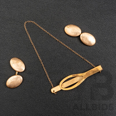 Vintage Rolled Gold Tie Bar and Pair of Cuff Links