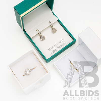 Sterling Silver Boxed Drop Earrings and (2) Rings