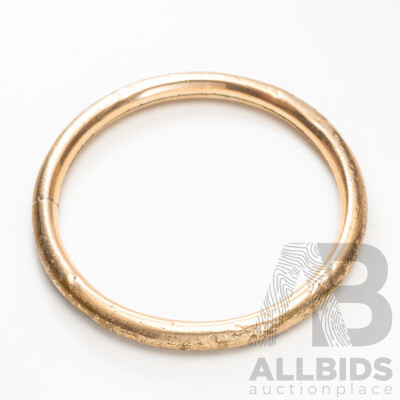 Vintage 9ct Lined Gold Childrens Golf Bangle, Manufactured by Rodd, 52mm Diameter