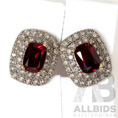 9ct A&C Diamond & Created Ruby Stud Earrings, Est TDW 0.38ct, 3.14 Grams