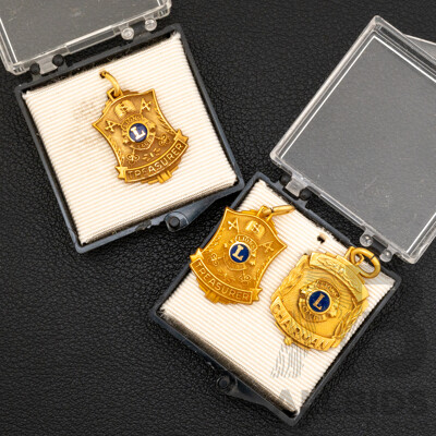 Lions Club (3) Vintage 1/5 10K GF Medallion Pendants, Chairman/Treasurer, 20mm X 15mm Each