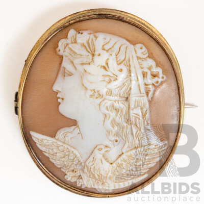 14ct Vintage Carved Shell Cameo of Hebe & Eagle, 55mm X 45mm, 13.98 Grams