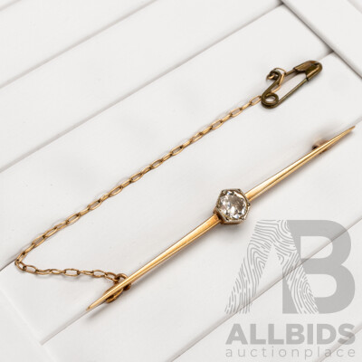 15ct Antique Art Deco Old Cut Diamond Bar Brooch, Est TDW 0.40ct, 55mm, 2.95 Grams