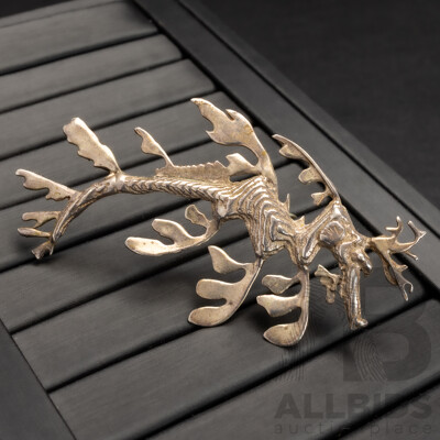 Sterling Silver Weedy Sea Dragon Seahorse Brooch, 70mm, 15.07 Grams