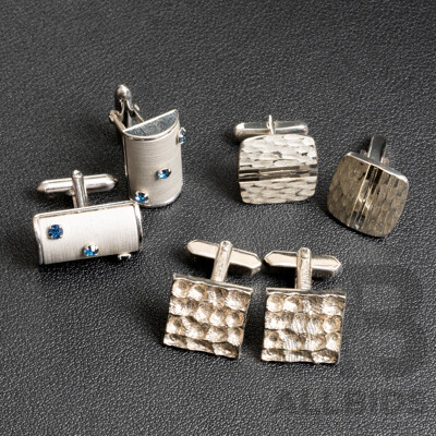 Sterling Silver Vintage Cuff Links (W.Germany) & 2 Prs Vintage Silver Tone Textured Cuff Links
