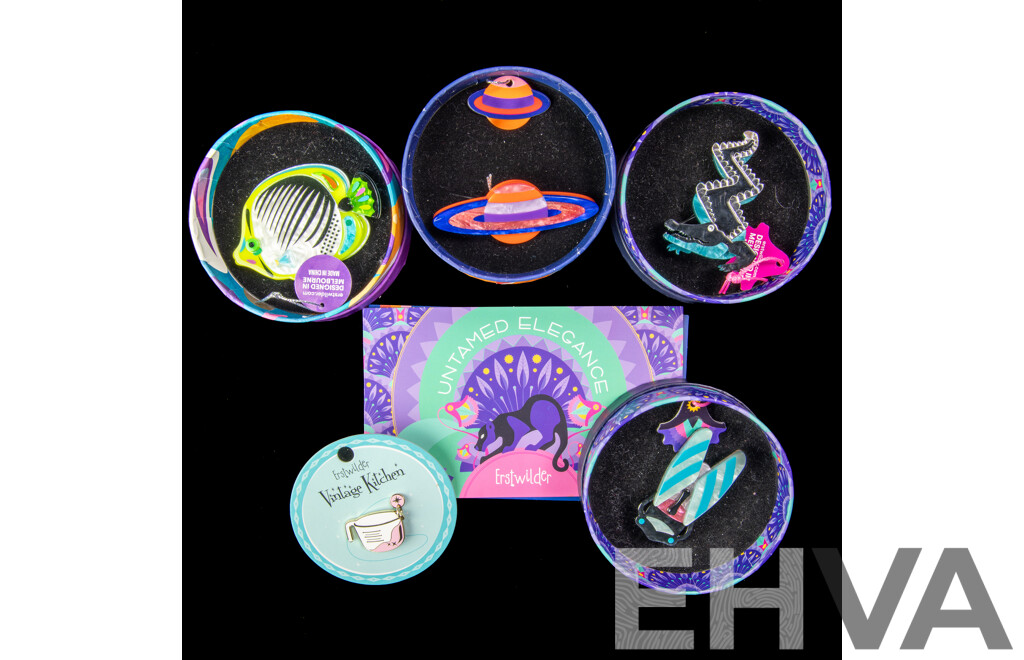 Erstwilder (4) Resin Brooch & Enamel Pin Brooch Collection - NEW with Packaging