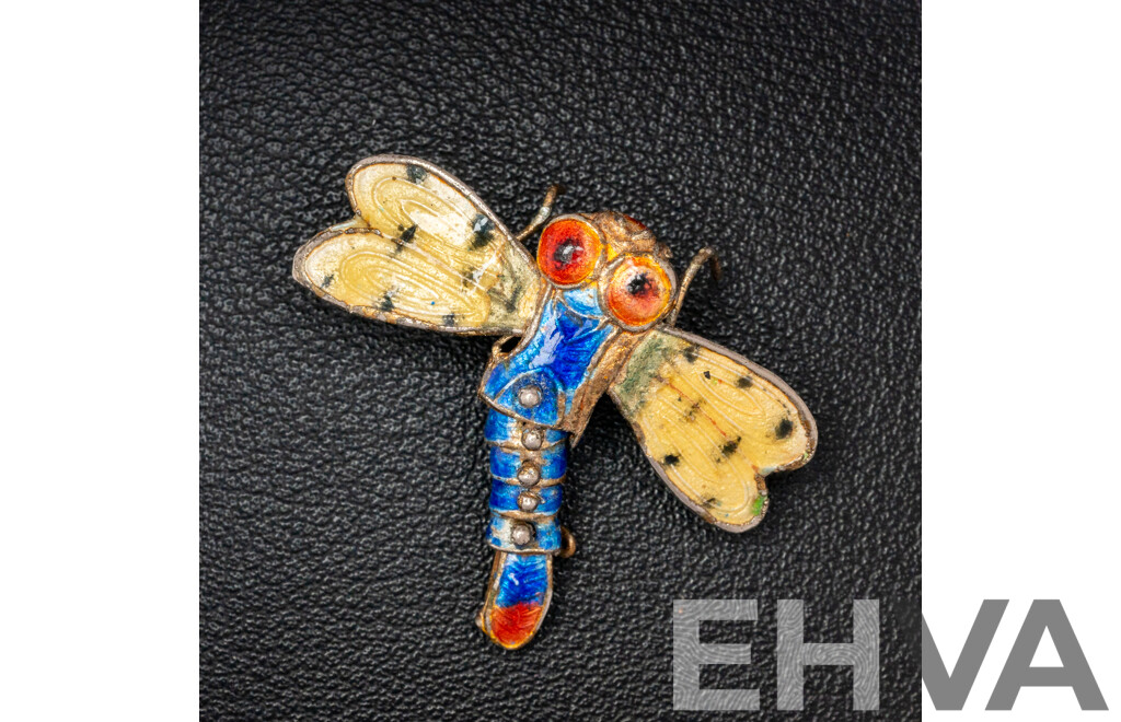 Wonderful & Unique Vintage Dragonfly Cloisonne Brooch/trinket, 30mm