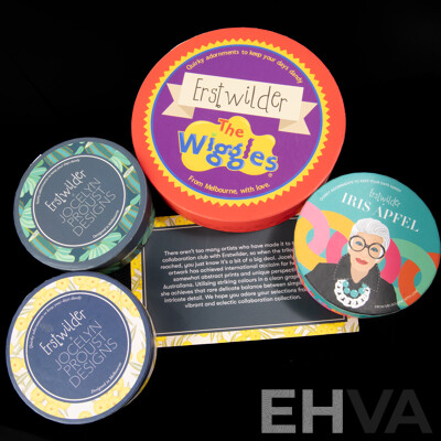 Erstwilder X the Wiggles Resin Necklace & (3) Erstwilder Resin Brooches - NEW in Original Presentation Boxes