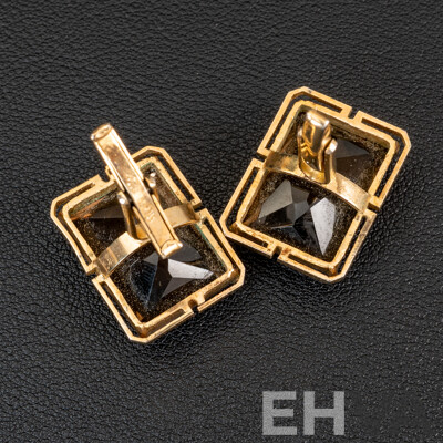 Vintage Gold Tone Sterling Silver Smokey Quartz Cuff Links, 24mm, 14.75 Grams