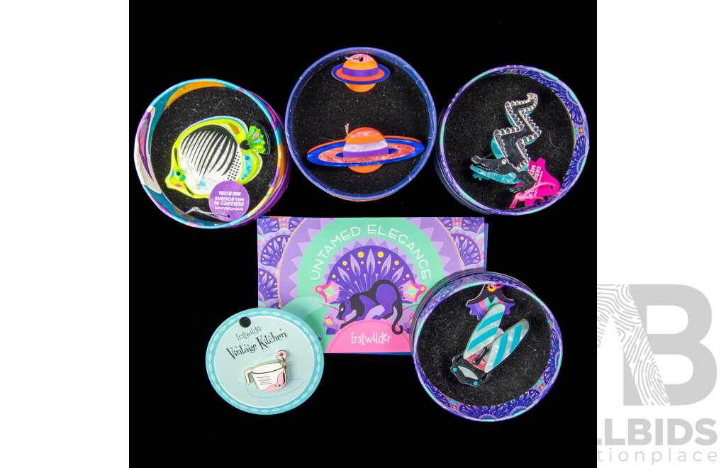 Erstwilder (4) Resin Brooch & Enamel Pin Brooch Collection - NEW with Packaging