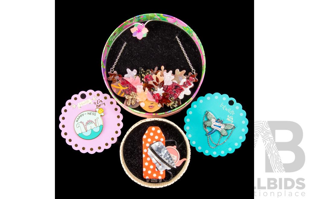Erstwilder 'Turn a New Leaf' Resin Necklace, Erstwilder Resin Brooch & (2) Erstwilder Enamel Pins - NEW