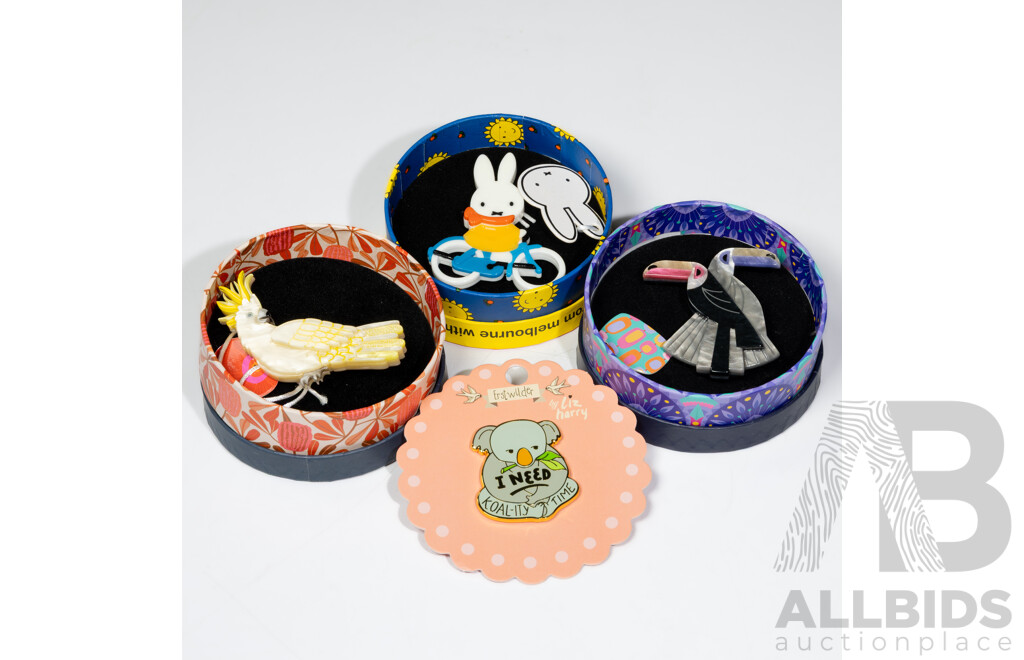 Erstwilder Collection (3) Resin Brooch Sets & (1) Enamel Pin Brooch - NEW with Original Packaging