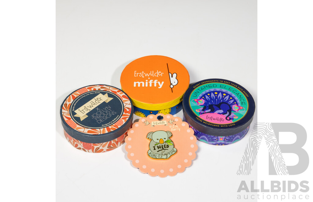 Erstwilder Collection (3) Resin Brooch Sets & (1) Enamel Pin Brooch - NEW with Original Packaging