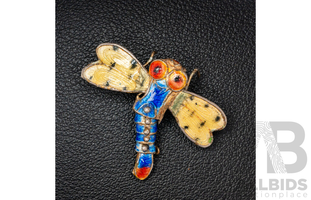 Wonderful & Unique Vintage Dragonfly Cloisonne Brooch/trinket, 30mm