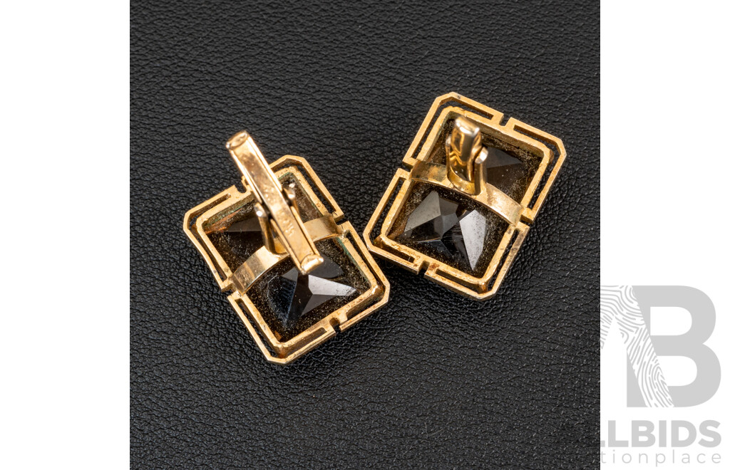 Vintage Gold Tone Sterling Silver Smokey Quartz Cuff Links, 24mm, 14.75 Grams