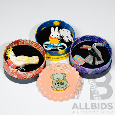 Erstwilder Collection (3) Resin Brooch Sets & (1) Enamel Pin Brooch - NEW with Original Packaging