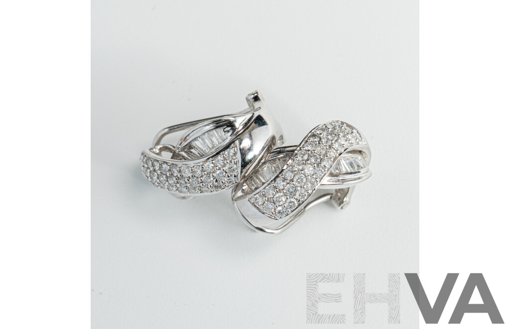 14ct White Gold Diamond Set Earrings, TDW1.0ct, 18mm, 6.90 Grams