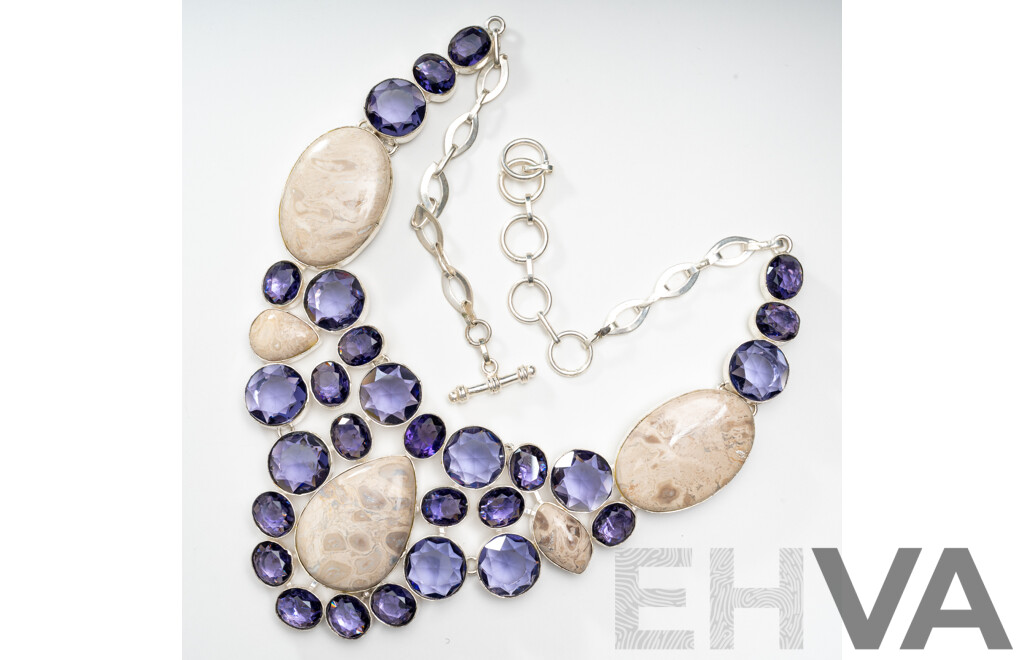 Silver Jasper Cluster Necklace, Adjustable Up to 60cm, 91.0 Grams