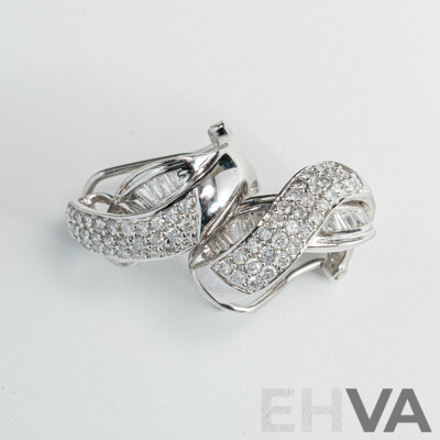 14ct White Gold Diamond Set Earrings, TDW1.0ct, 18mm, 6.90 Grams