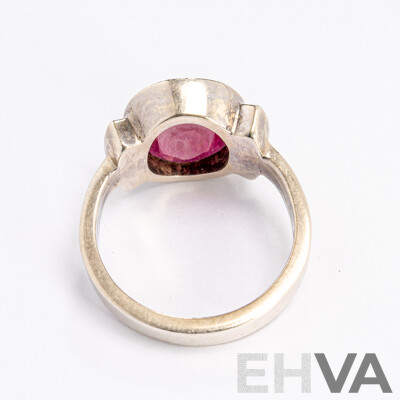 18ct White Gold Ruby & Diamond Ring, R3.84ct/TDW0.12ct, Size P, 8.27 Grams