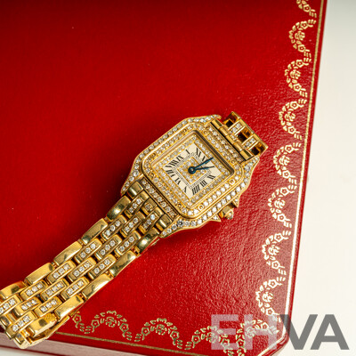 18ct Cartier Panthere Diamond Set Ladies Watch, Model 8057915, 22mm, TDW 2.96CT, 67.31 Grams