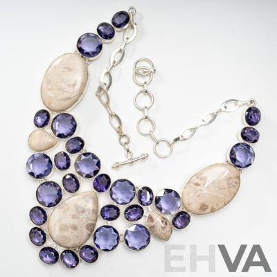 Silver Jasper Cluster Necklace, Adjustable Up to 60cm, 91.0 Grams