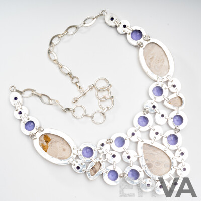 Silver Jasper Cluster Necklace, Adjustable Up to 60cm, 91.0 Grams