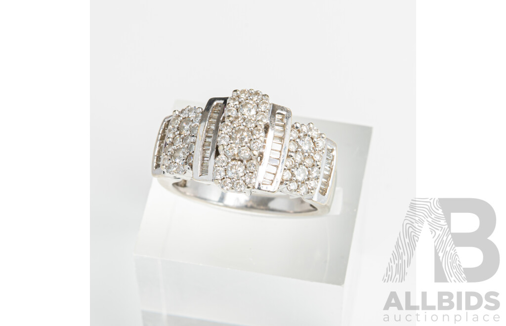 9ct White Gold Diamond Cluster Ring, TDW 1.0CT, Size N, 6.46 Grams
