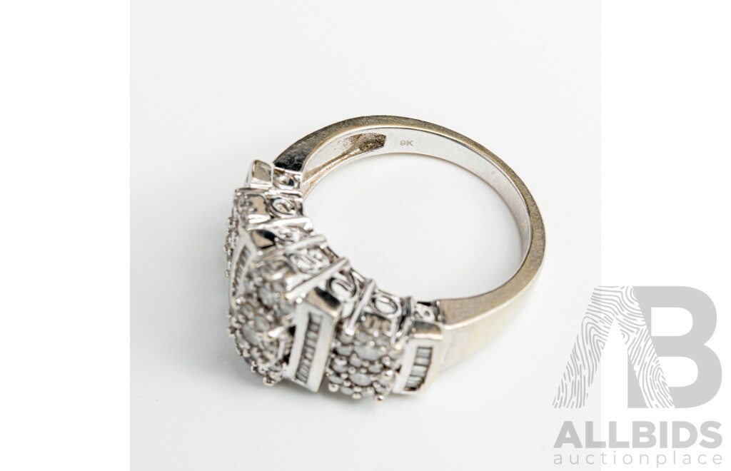 9ct White Gold Diamond Cluster Ring, TDW 1.0CT, Size N, 6.46 Grams
