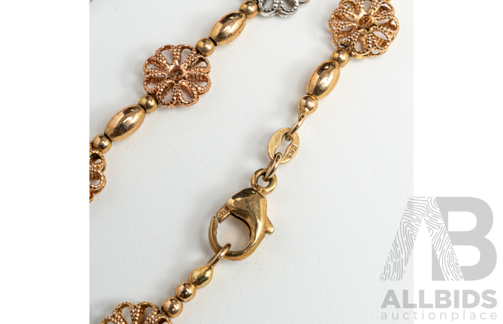 9ct Floral Beaded Necklace on Chain, 45cm, 11.29 Grams